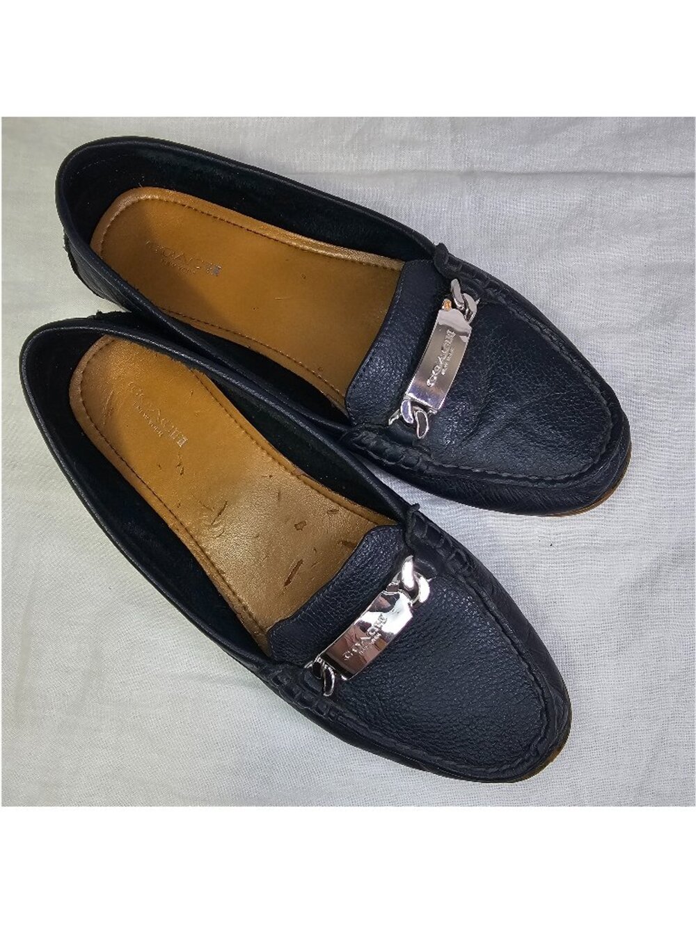 Coach Olive Pebble Grain Leather Driving Loafers Shoes Slip On Flats 8B Black